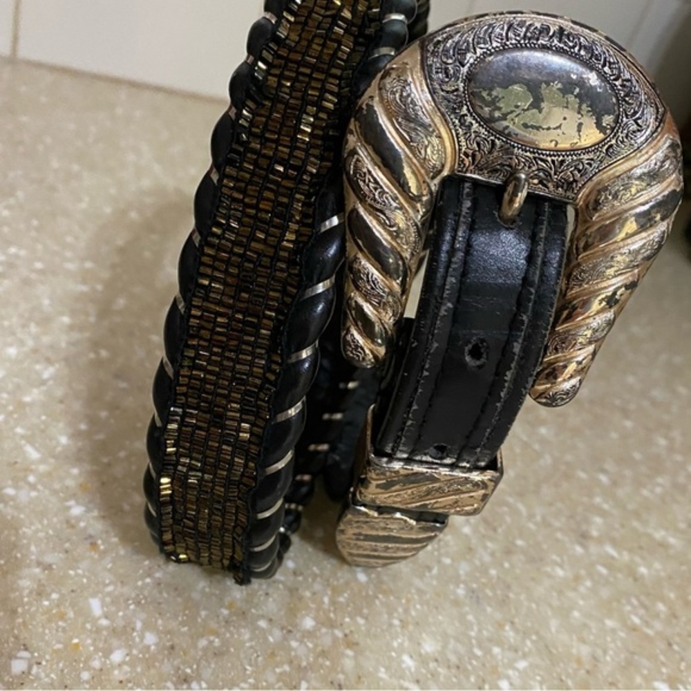 BB Simon belt with beads. Silver distressed hardware and beads. Good condition.